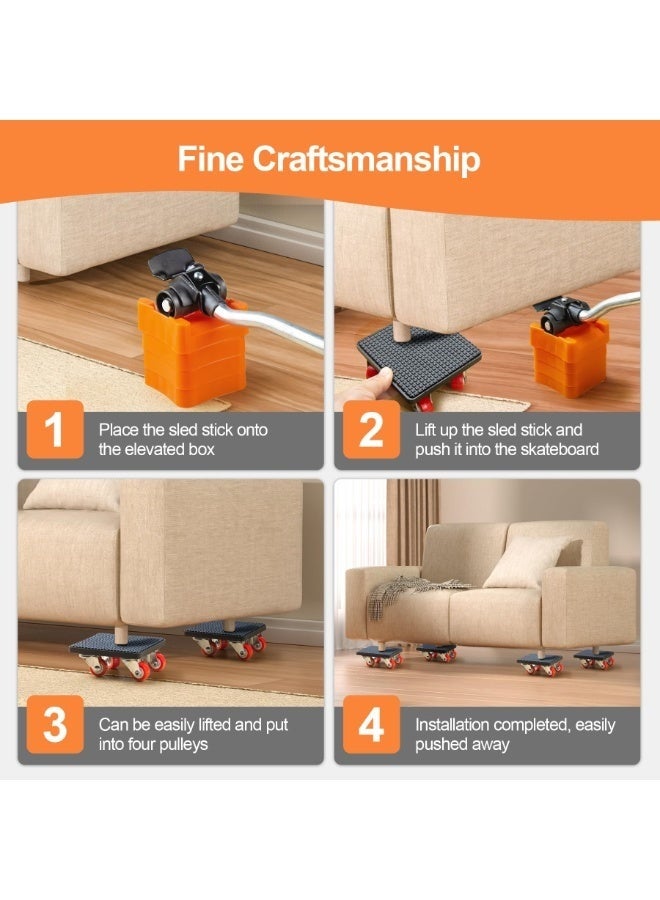 Set of 4 Furniture Transport Castors Set with Load Lifter for Moving Heavy Furniture 400 kg Wheels for Furniture Lifter, 360 Degree Rotatable Wheel Furniture Castors Heavy Duty with Furniture Roller - Image 5